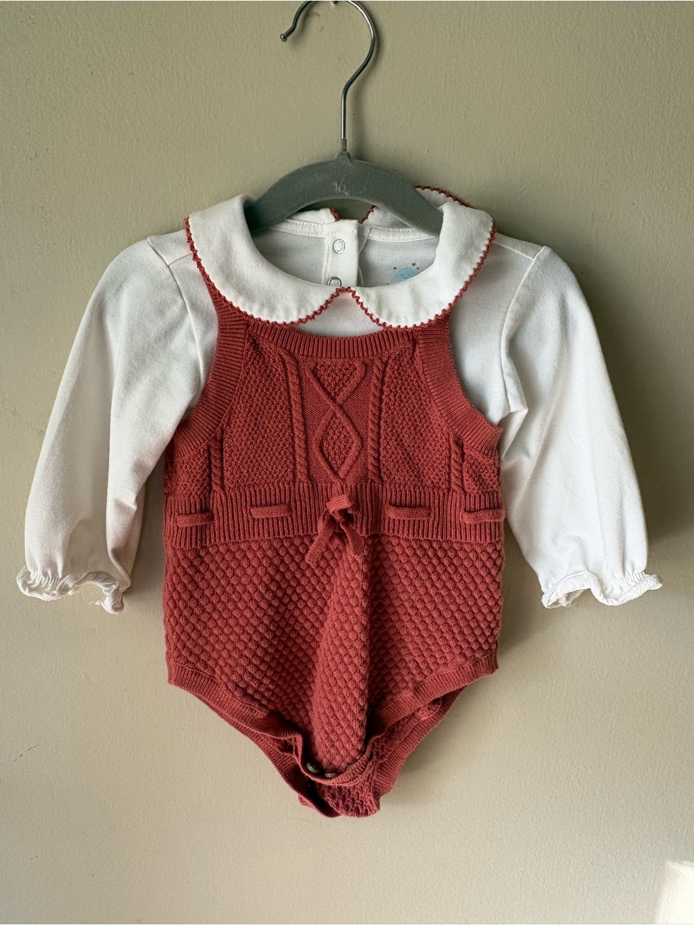 cloud island Rust Knit Bodysuit with White Collar